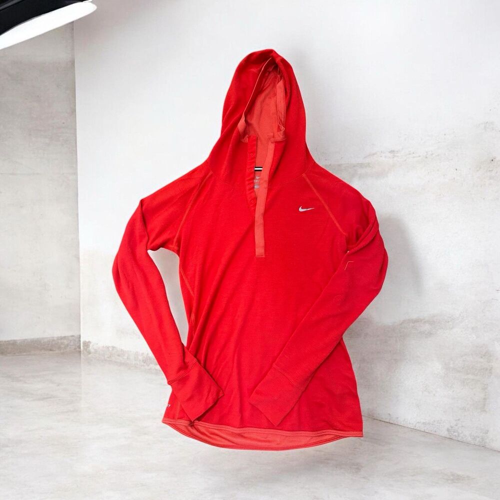 Nike Dri-FIT Women’s Red Hooded 1/4 Zip Pullover Running Top Size M